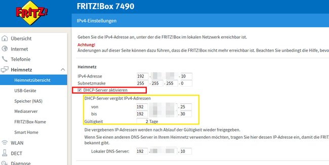 Fritzbox-Router: Hier könnt ihr DHCP aktivieren oder deaktivieren.