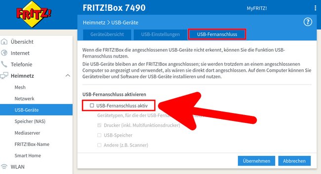 Hier deaktiviert ihr den USB-Fernanschluss, sofern eingerichtet. Bild: GIGA