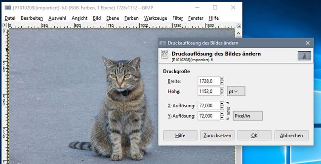 In GIMP findet ihr beide Varianten zur Änderung der Auflösung in unterschiedlichen Dialog-Fenstern. (Bildquelle: GIGA)