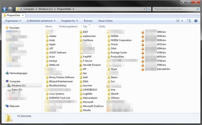 Mit der Zeit speichern immer mehr Programme Einstellungen und Daten im Ordner ProgramData.