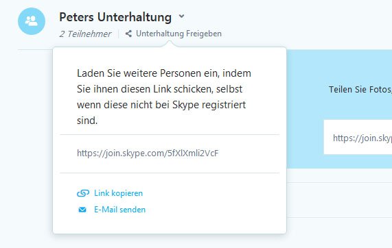 Unterhaltung freigeben: Hier seht ihr den Skype-Link.