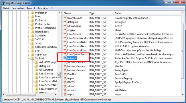 Netsvcs ist ein Schlüssel in der Windows-Registry.