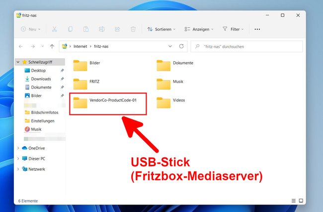 Hier ist der USB-Speicher des zuvor eingerichteten Fritzbox-Mediaservers. Bild: GIGA