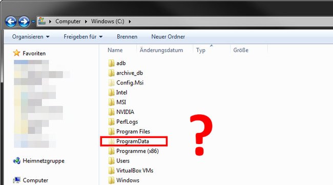 Im Verzeichnis C:\ ist der Ordner ProgramData zu finden.