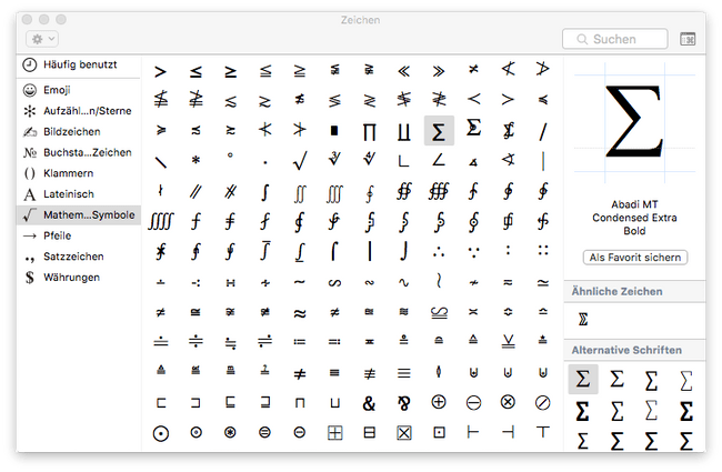Sigma-Zeichen am Mac