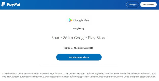 Google Play Store: Zwei Euro Guthaben von PayPal geschenkt