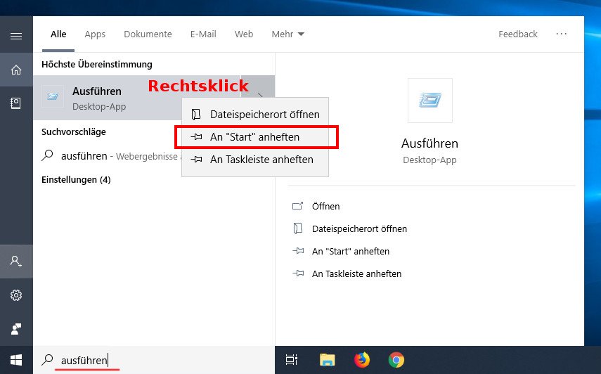 Windows 10 7 Ausfuhren Befehl Im Startmenu Hinzufugen So Geht S