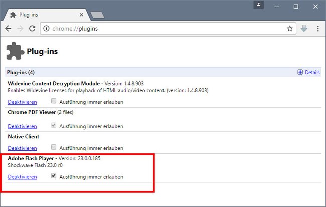 Chrome: Hier könnt ihr Plugins aktivieren.