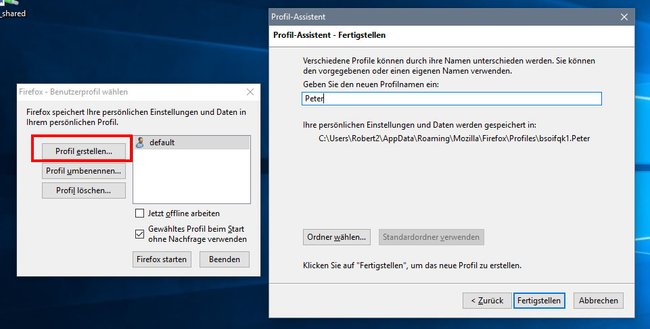 Firefox-Profilmanager: Hier erstellt ihr ein neues Profil.