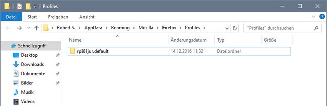 Firefox-Profilordner: Dieses Profil soll exportiert und woanders importiert werden.