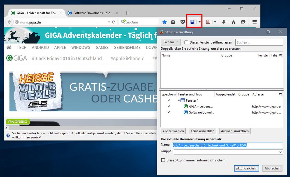 Firefox Tabs als Sitzung speichern so geht