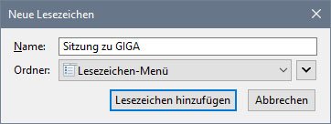 Vergebt einen Ordnernamen. Darin werden die Tabs unter dem Lesezeichen abgelegt.