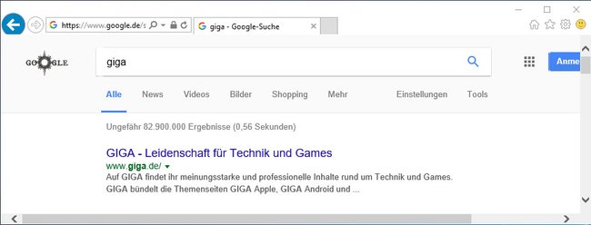 Suchmaschine geändert: Wenn wir etwas in die Adresszeile eintippen, sucht der Internet Explorer mit Google statt Bing.