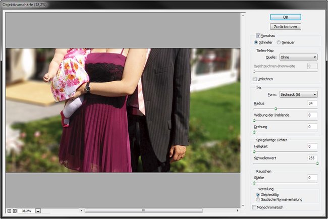 Der Photoshop-Filter Objektivunschärfe eignet sich sehr gut, um den Hintergrund unscharf zu machen.