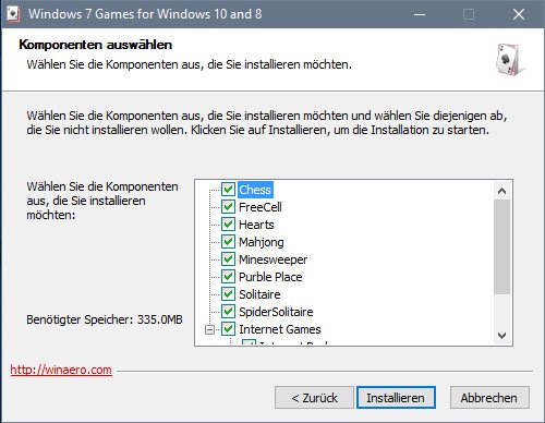 Installer: Wählt eure gewünschten Spiele aus.