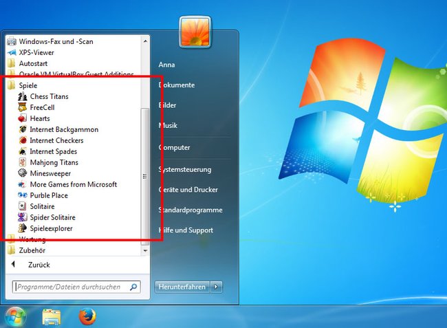 Windows 7: Die Spiele findet ihr im Startmenü. (Bildquelle: GIGA)