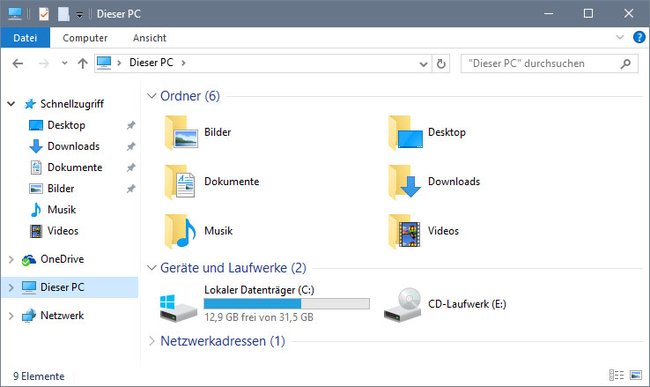 Der Windows-Explorer in Windows 10.