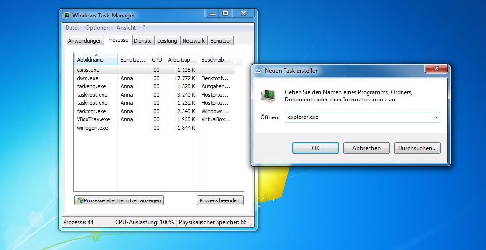WindowsExplorer öffnen & Prozess neu starten so geht
