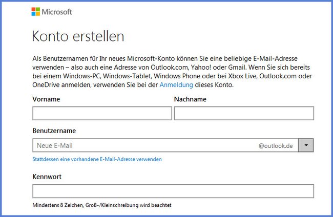 Hier erstellt ihr ein Microsoft-Konto, das als eure Windows Live-ID fungiert.