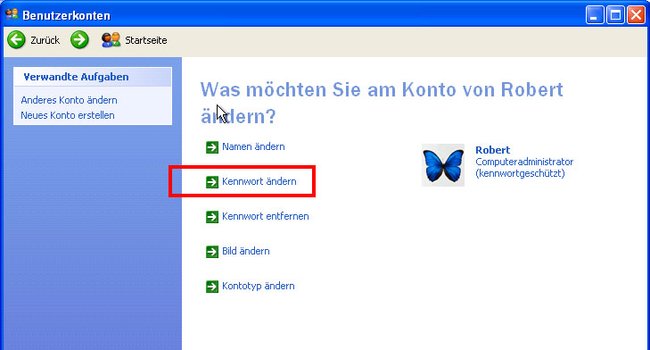 Windows XP: Hier ändert ihr das Kennwort.
