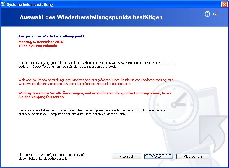 Zusammenfassung: Beachtet die Hinweise bevor ihr Windows XP wiederherstellt.