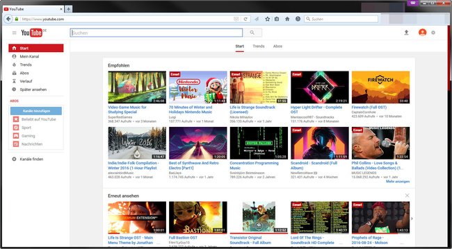 YouTube im Jahre 2016: Vorgeschlagene Videos.