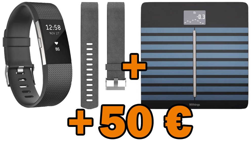 Fitbit Charge 2, Ersatz-Lederarmband, Withings Körperanalysewaage + 50 € Saturn-Coupon für 244 € (statt 278 €)