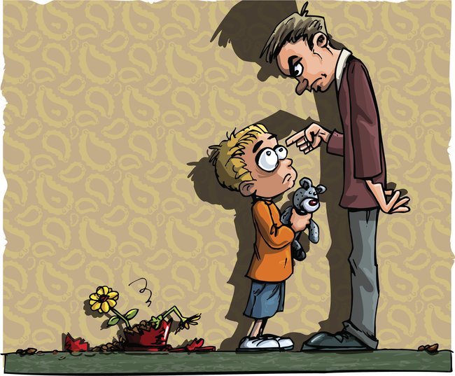 Cartoon of boy scolded by his dad