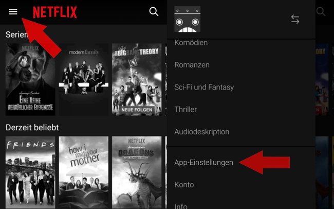 Netflix Filme auf SD-Karte speichern App-Einstellungen