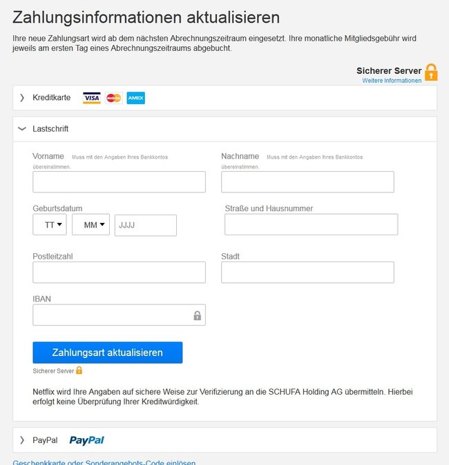 Netflix Zahlungsarten aktualisieren