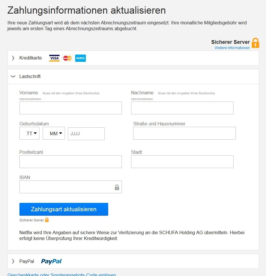 Bitte Aktualisieren Sie Ihre Zahlungsart Um Die Bestellung Fortzuführen