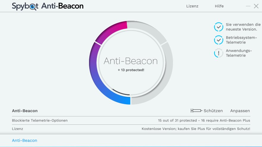 Spybot Anti-Beacon blockiert Telemetrie-Daten in Windows 10, 7 und 8.