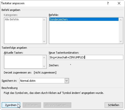 Word-entspricht-zeichen-Tastenkombination