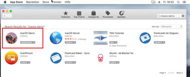 Ladet MacOS Sierra im App Store herunter.