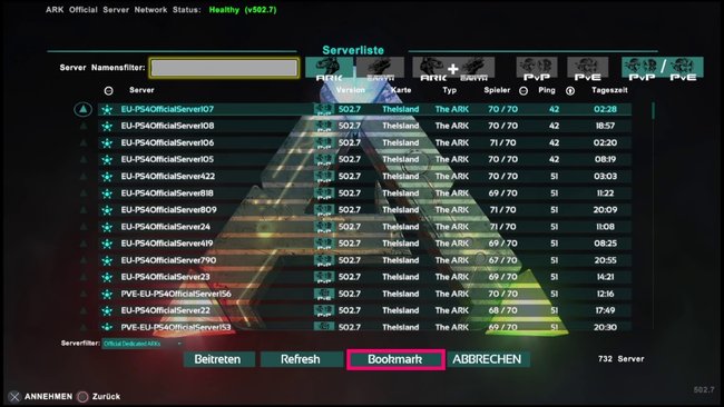 Der Button ist ausgegraut, wenn die Server laden. Ist das fertig, könnt ihr auf "Bookmark" klicken.