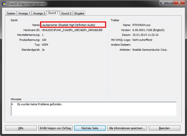 Hier ist eine Soundkarte von Realtek verbaut.