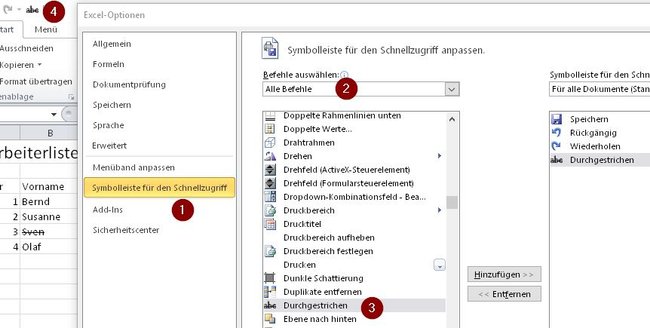 excel-durchstreichen-menue