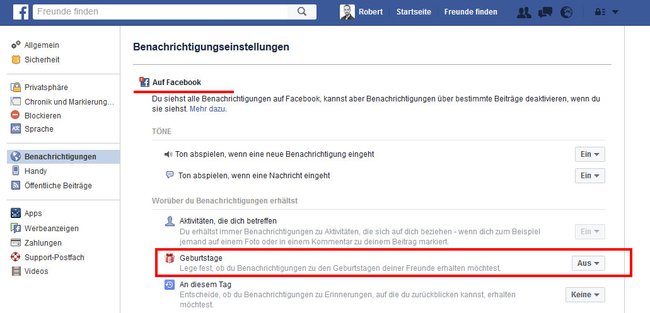 Facebook: Hier könnt ihr die Anzeige von Geburtstagen deaktivieren.