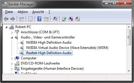Welche Soundkarte habe ich? Der Gerätemanager zeigt hier Realtek High Definition Audio.