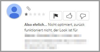 Fahrt mit der Maus über die Bewertung, um das Flaggen-Symbol einzublenden.