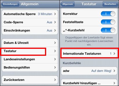 Bei älteren iOS-Versionen müsst ihr den Punkt "internationale Tastaturen" öffnen.