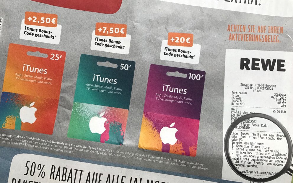 iTunes-Karten mit Rabatt im Januar 2017: Bonusguthaben bei drei Händlern