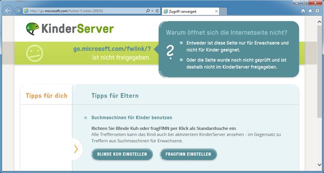 Statt den blockierten Webseiten, seht ihr diese Seite.