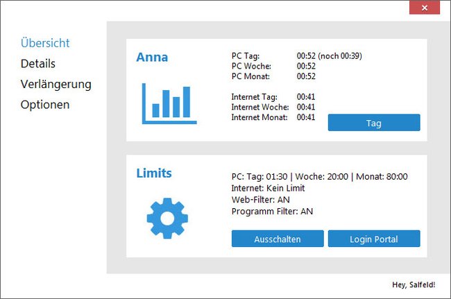 Die meisten Funktionen der Kindersicherung 2016 findet ihr auf dem zugehörigen Webportal von Salfeld.