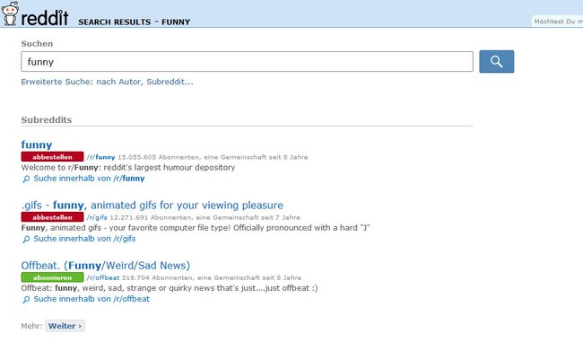 In der Reddit-Suche könnt ihr bestimmte Kategorien (Subreddits) anzeigen lassen oder abonnieren.