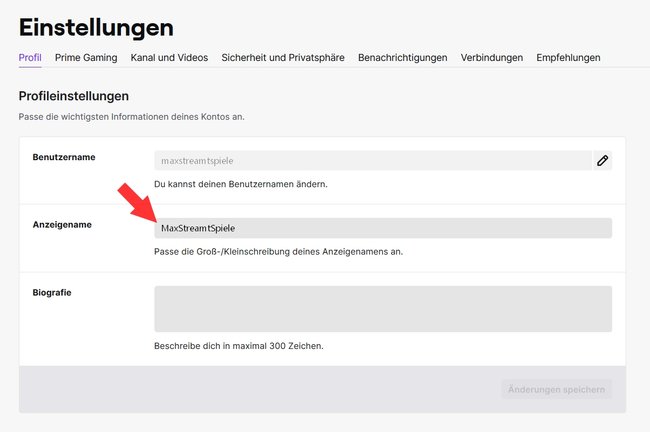 Twitch Name anpassen Schreibung