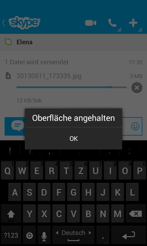 Android-Fehlermeldung: Die Oberfläche wurde einfach angehalten. Bildquelle: community.skype.com