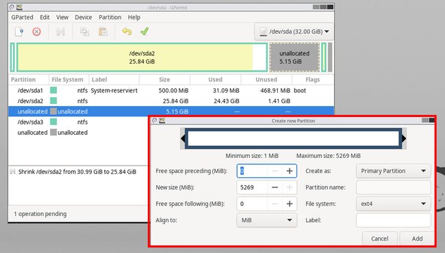 GParted: Hier erstellt ihr eine neue Partition. (Bildquelle: GIGA)