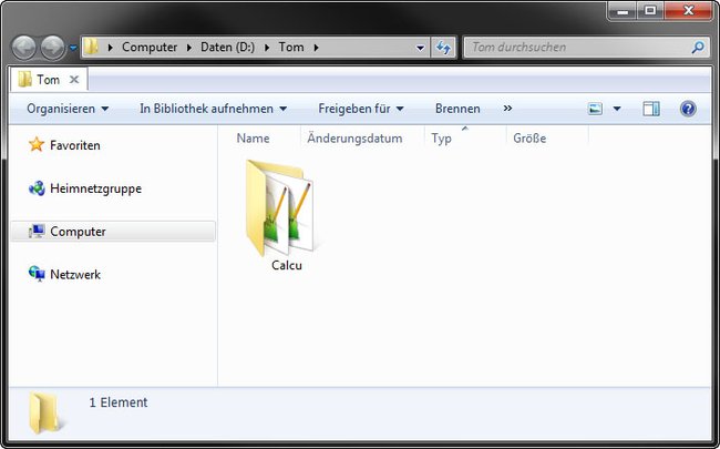 Hier ist das Programm "Calcu" wirklich gespeichert. Bild: GIGA