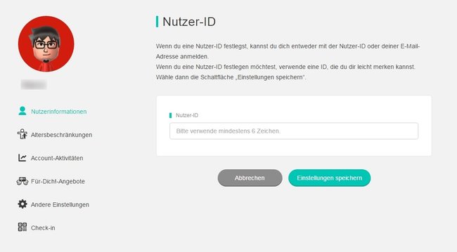 Mindestens sechs Zeichen lang muss eure neue Nutzer-ID sein.